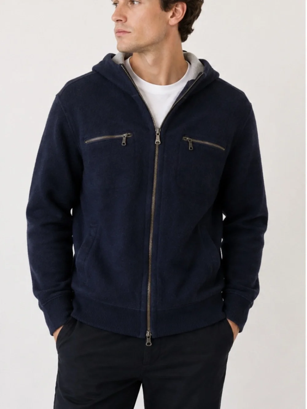 Banana Republic Wool/Cotton Knit Hoodie Jacket Full Zip , Navy Blue Size M